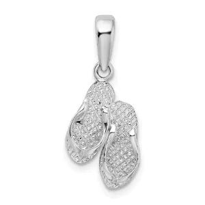 Sterling Silver Polished/Textured Marco Island Flip Flops Pendant