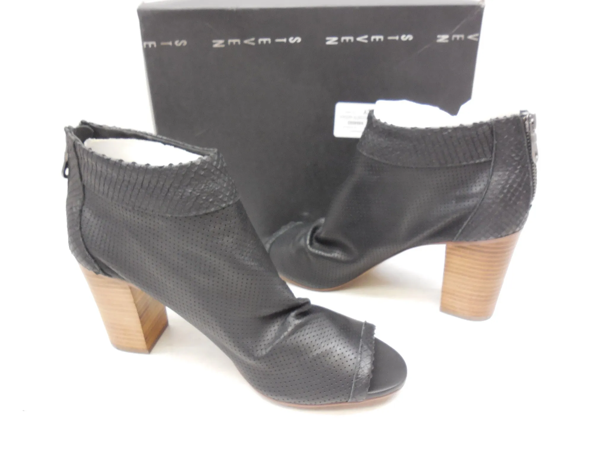 Steven By Steve Madden Black Perforated Normandi Peep Toe Booties Size 9.5