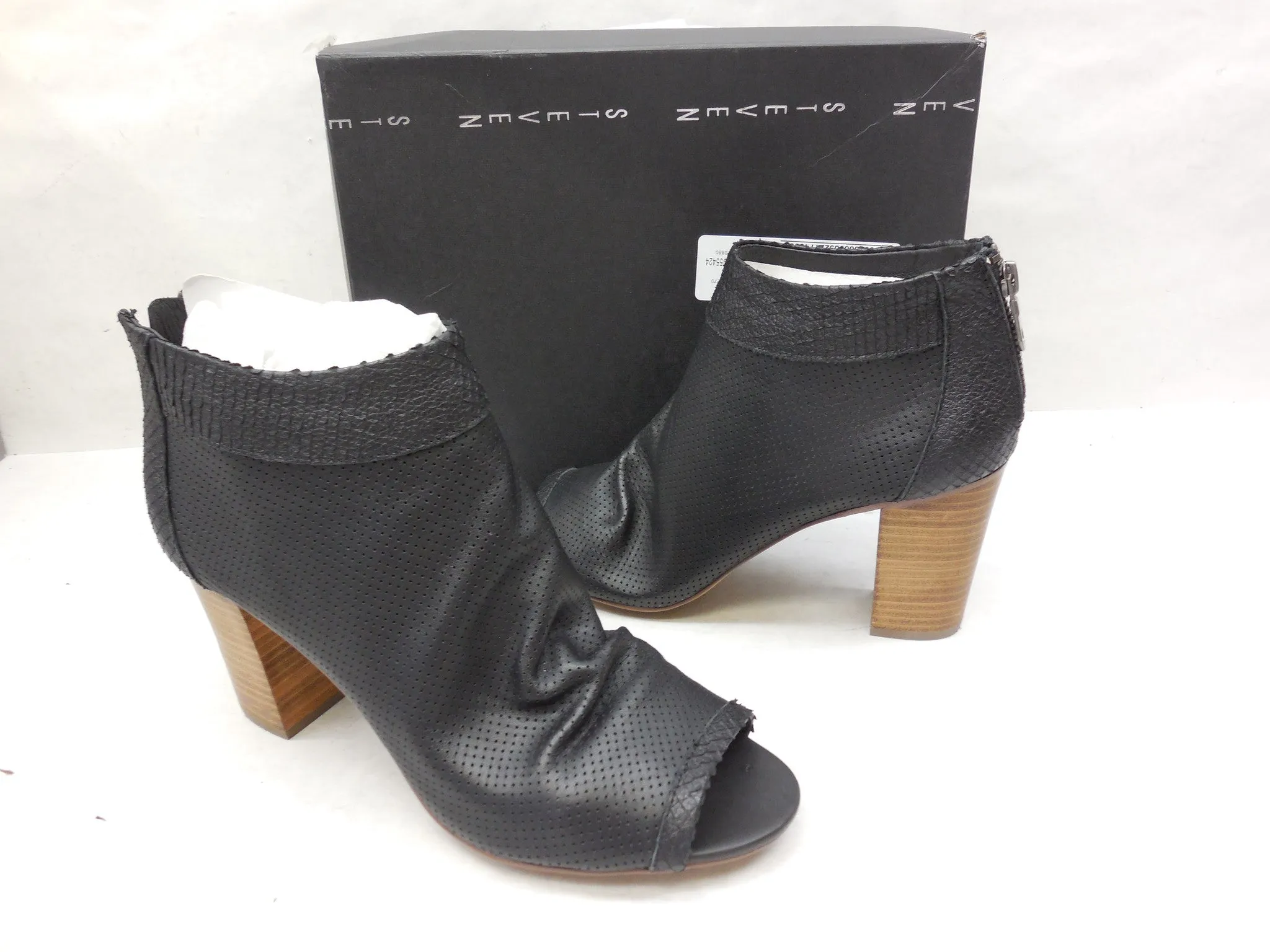 Steven By Steve Madden Black Perforated Normandi Peep Toe Booties Size 9.5