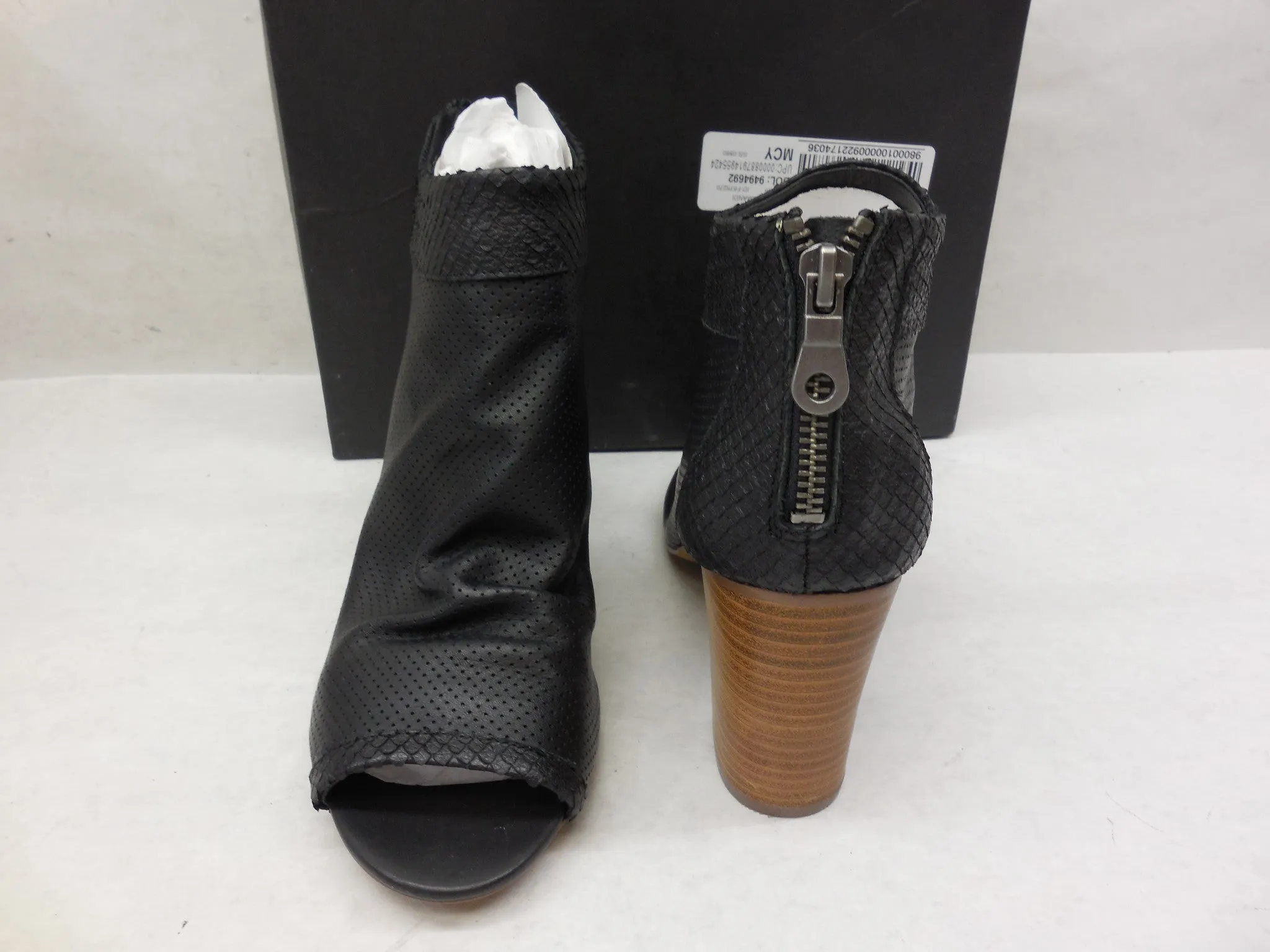 Steven By Steve Madden Black Perforated Normandi Peep Toe Booties Size 9.5