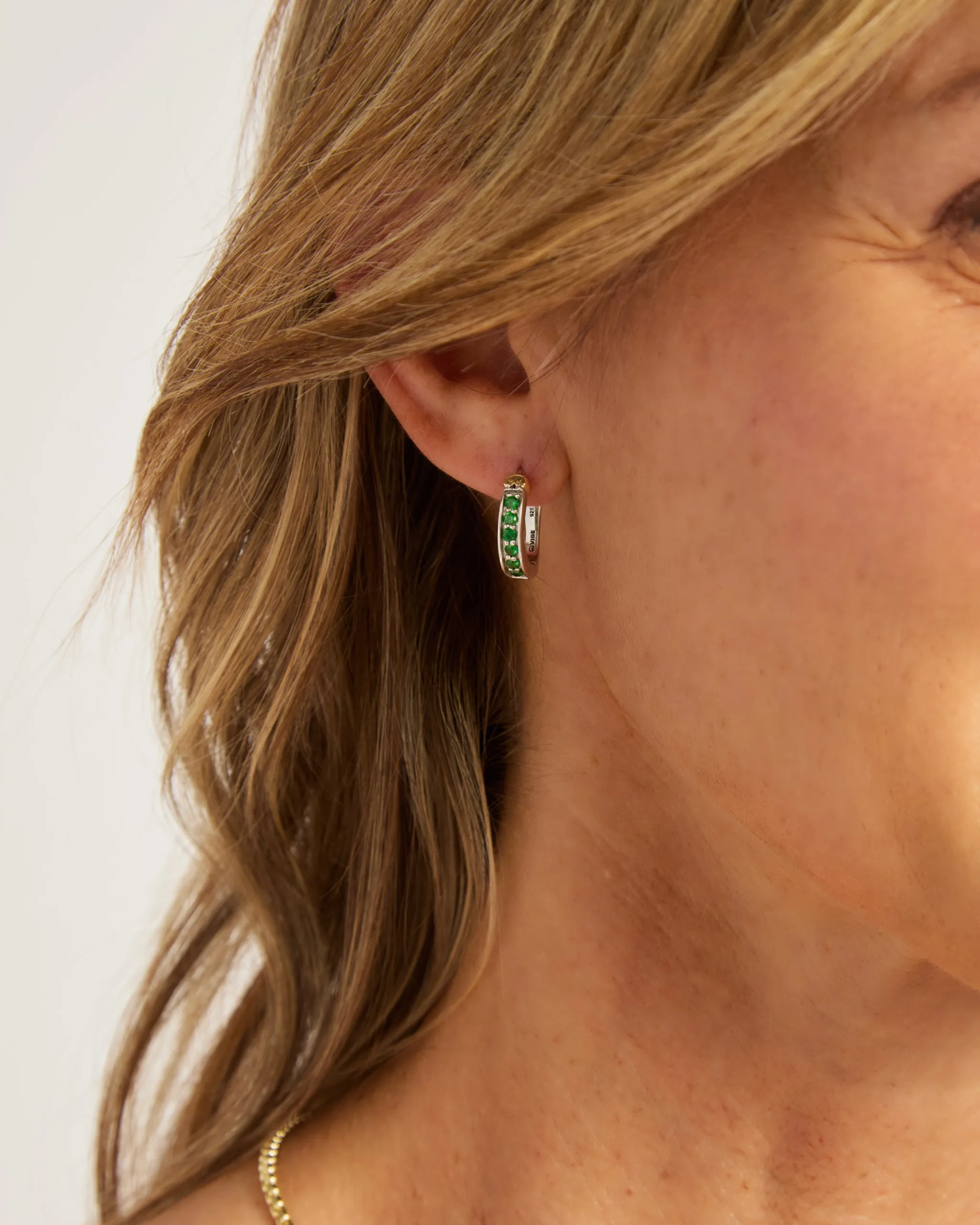 Stone Embellished Hoops - Green Zircon