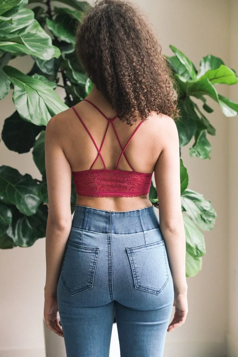 Strappy Back Geometric Lace Bralette - 3 colors