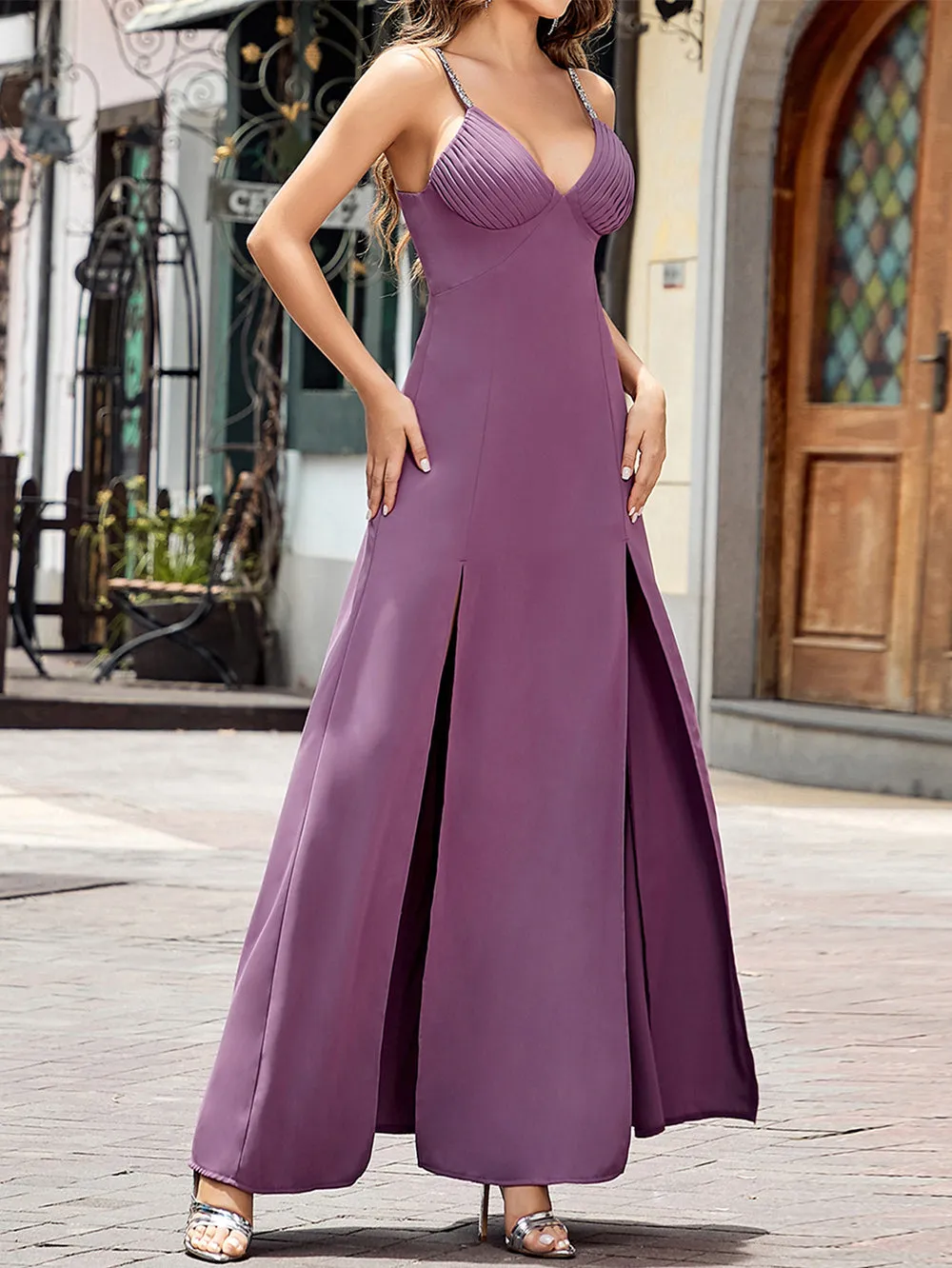 Strappy Sleeveless Plain Maxi Bodycon Dress HB00512