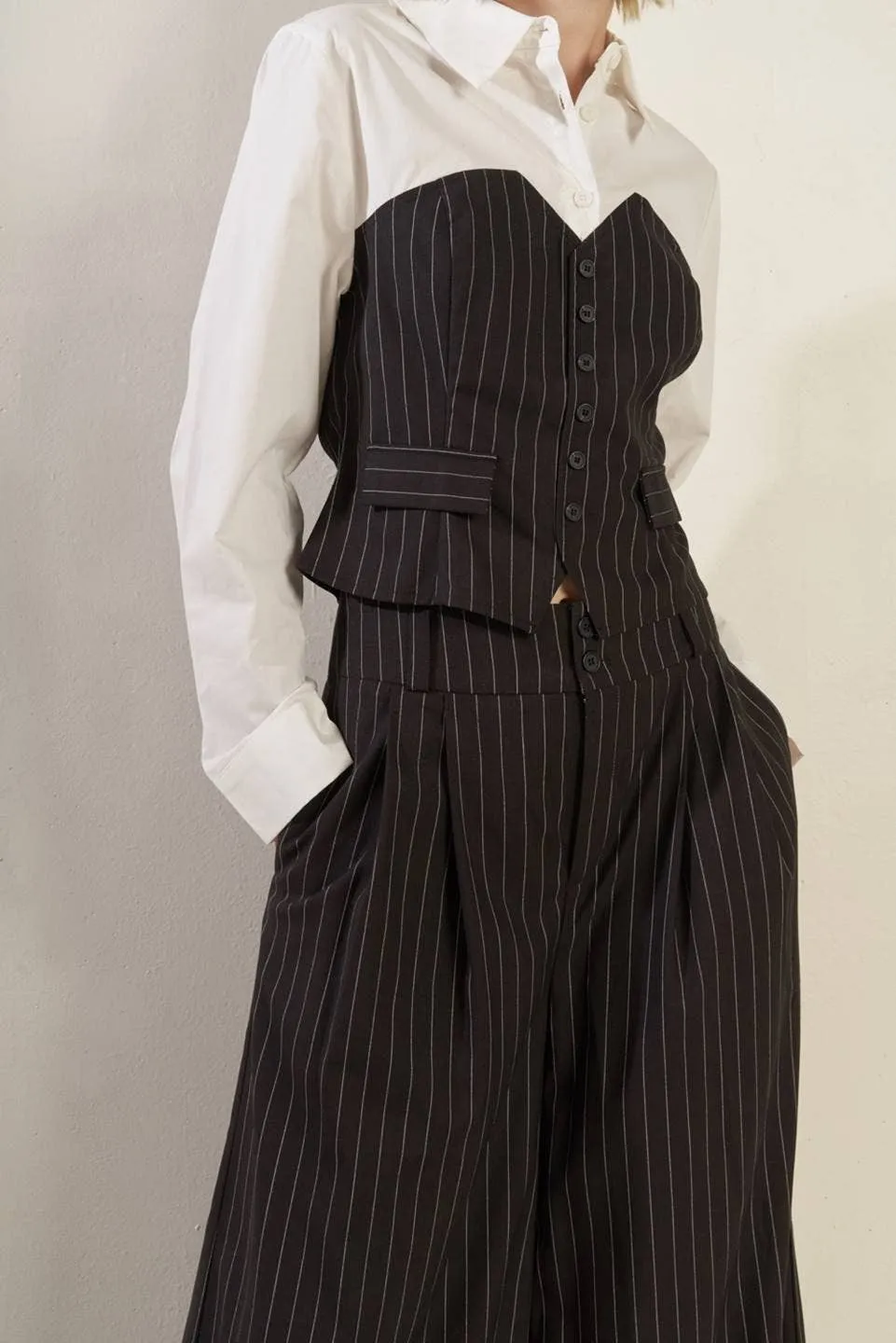 Striped Woven Corset Overlay Top