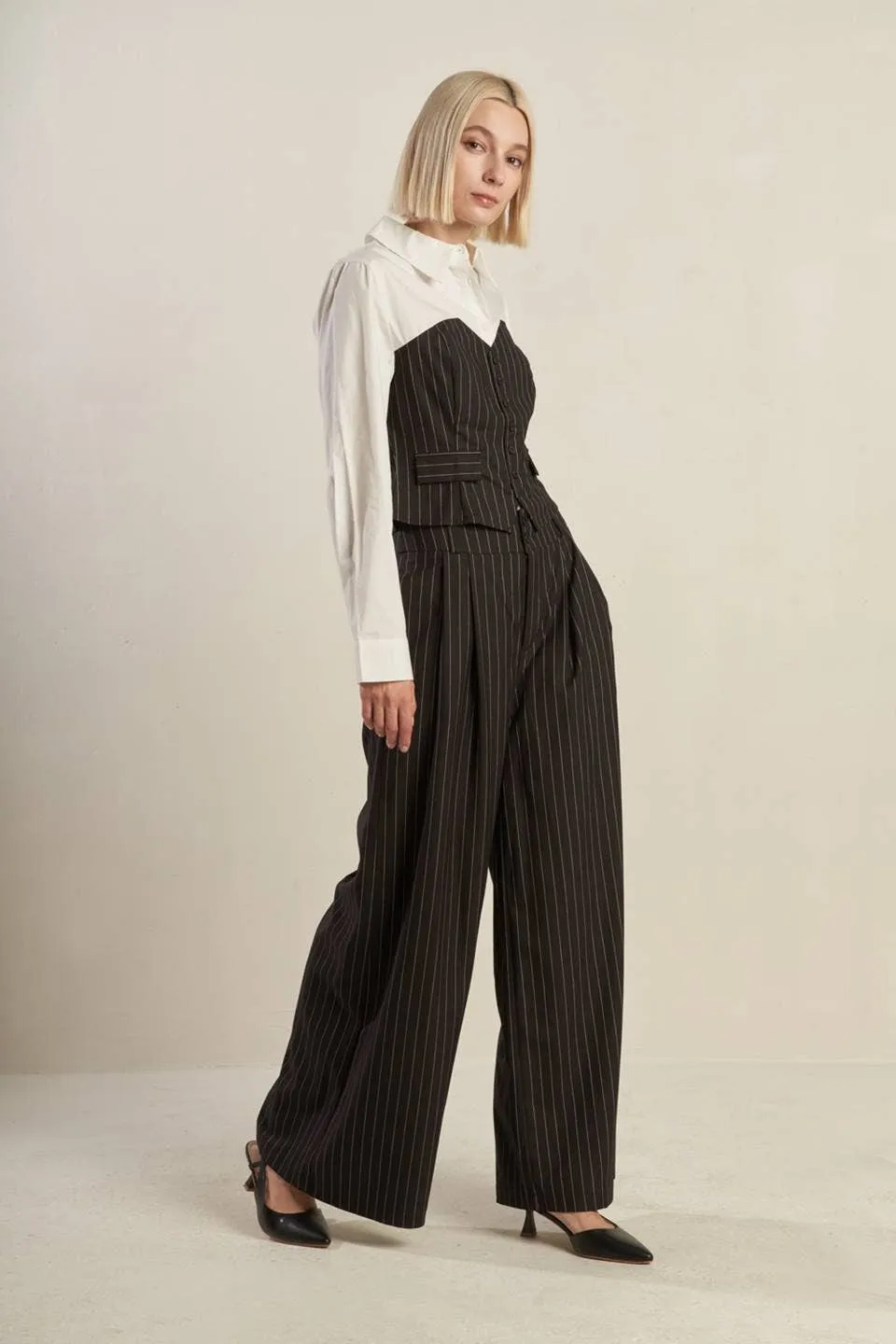 Striped Woven Corset Overlay Top