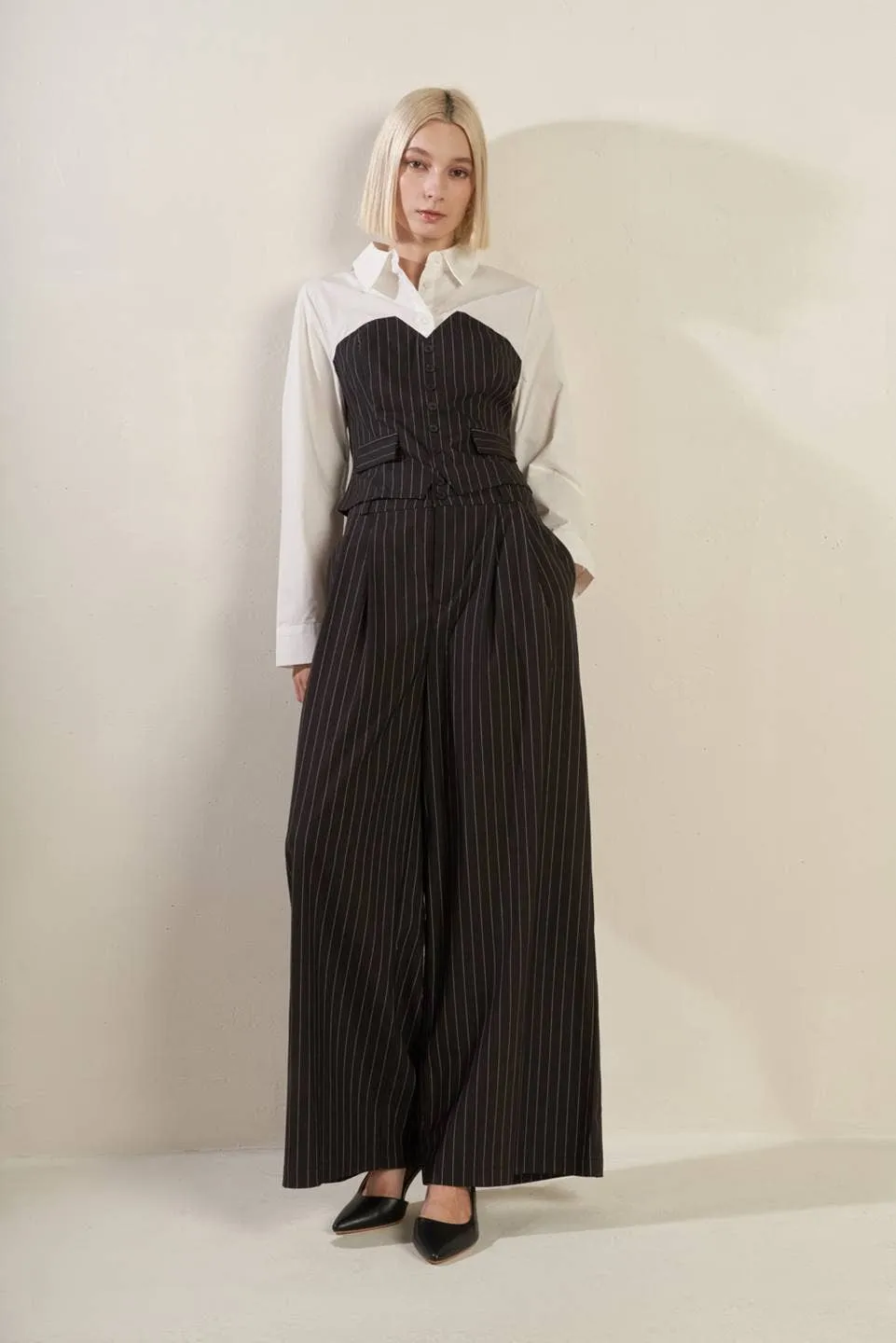 Striped Woven Corset Overlay Top