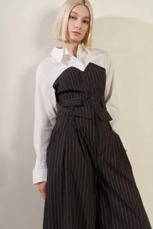 Striped Woven Corset Overlay Top