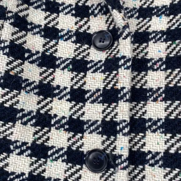 Talbots wool blend blazer navy &amp; cream houndstooth rainbow speckles Size 16