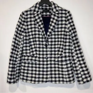 Talbots wool blend blazer navy &amp; cream houndstooth rainbow speckles Size 16
