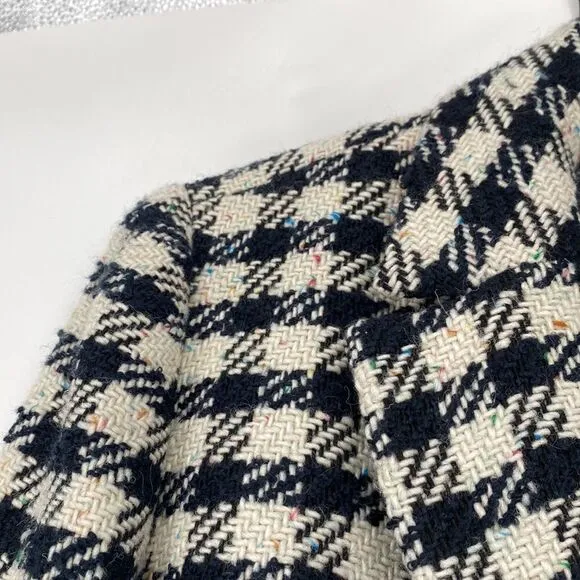 Talbots wool blend blazer navy &amp; cream houndstooth rainbow speckles Size 16