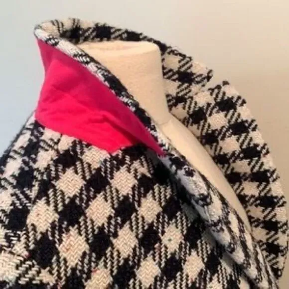 Talbots wool blend blazer navy &amp; cream houndstooth rainbow speckles Size 16