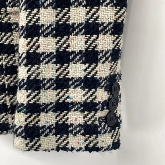 Talbots wool blend blazer navy &amp; cream houndstooth rainbow speckles Size 16