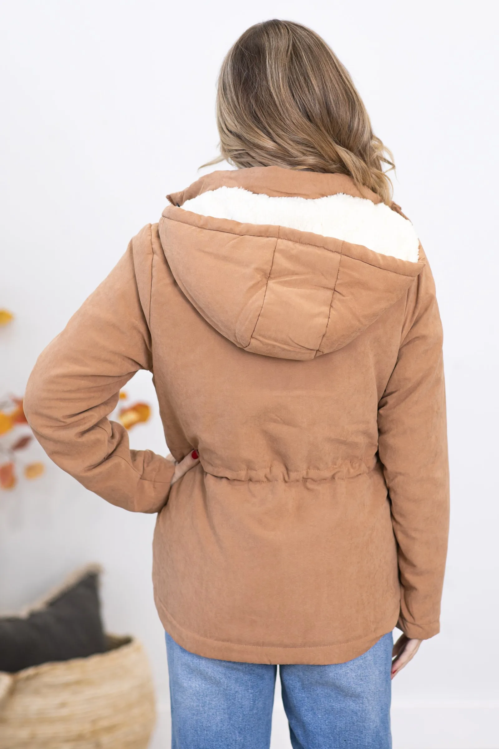 Tan Faux Fur Lined Hooded Jacket