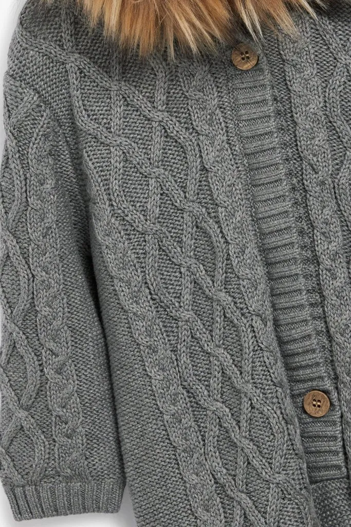 THE LITTLE TAILOR A/W Knitted Faux Fur Trim All In One - Charcoal