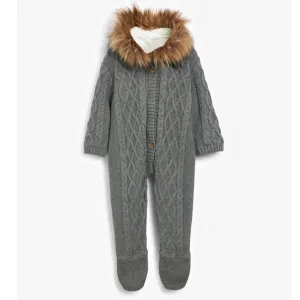 THE LITTLE TAILOR A/W Knitted Faux Fur Trim All In One - Charcoal