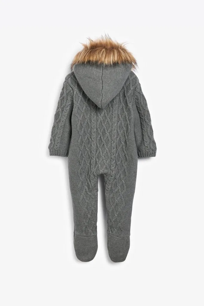 THE LITTLE TAILOR A/W Knitted Faux Fur Trim All In One - Charcoal