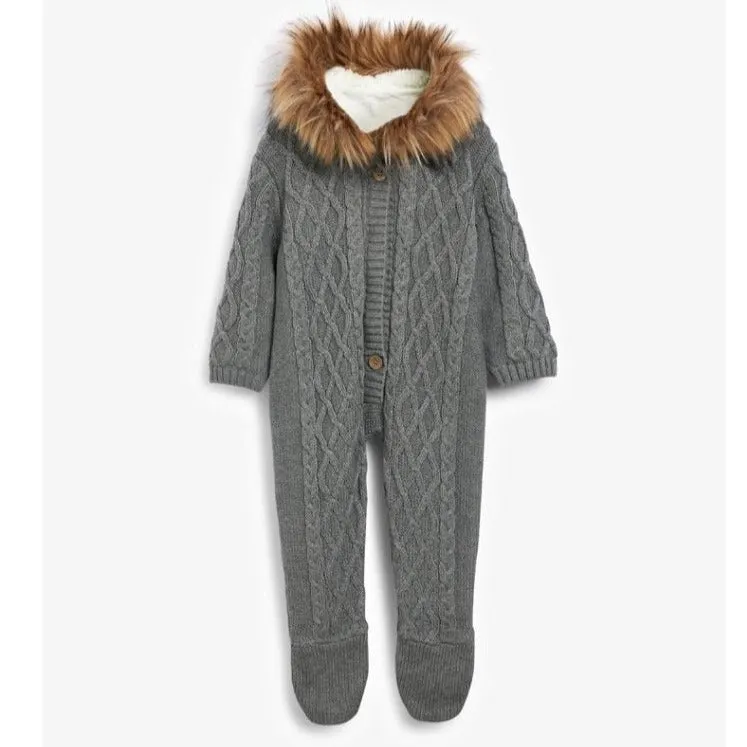 THE LITTLE TAILOR A/W Knitted Faux Fur Trim All In One - Charcoal