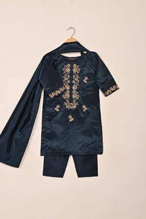 TKF-215-Navy Blue - Kids 3Pc Ready to Wear Silk Formal Dress