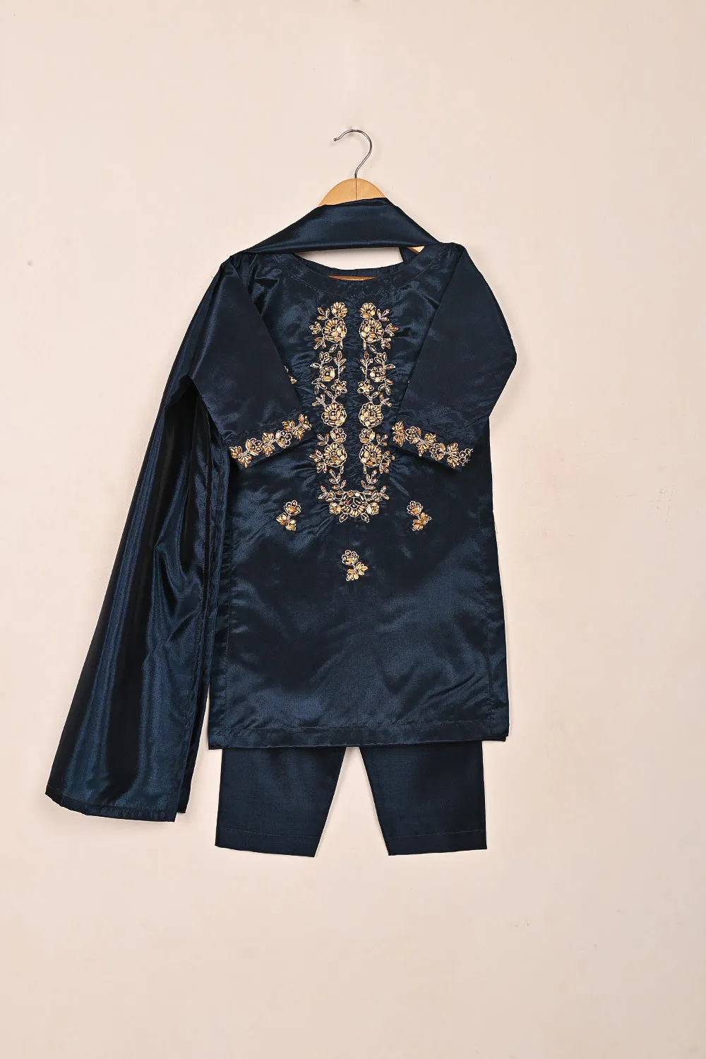 TKF-215-Navy Blue - Kids 3Pc Ready to Wear Silk Formal Dress