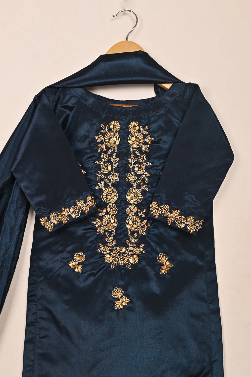 TKF-215-Navy Blue - Kids 3Pc Ready to Wear Silk Formal Dress