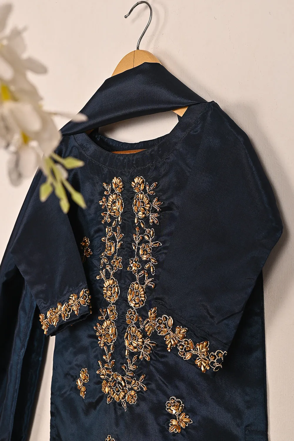 TKF-215-Navy Blue - Kids 3Pc Ready to Wear Silk Formal Dress