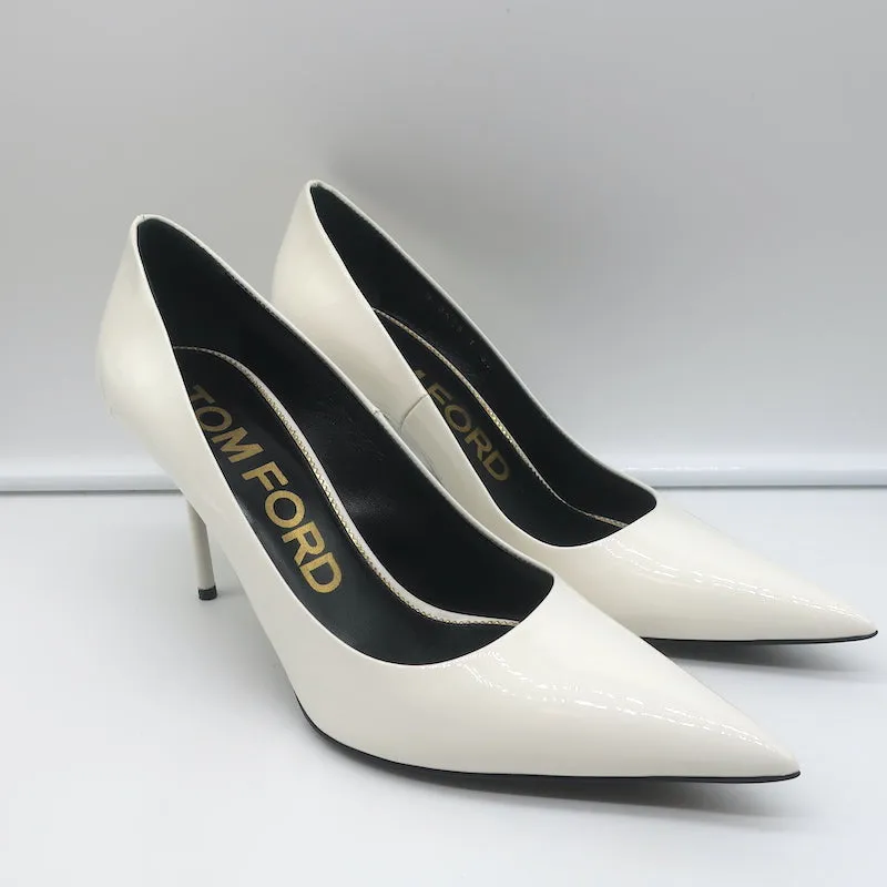 Tom Ford Pumps White Patent Leather Size 39 Pointed Toe Heels NEW