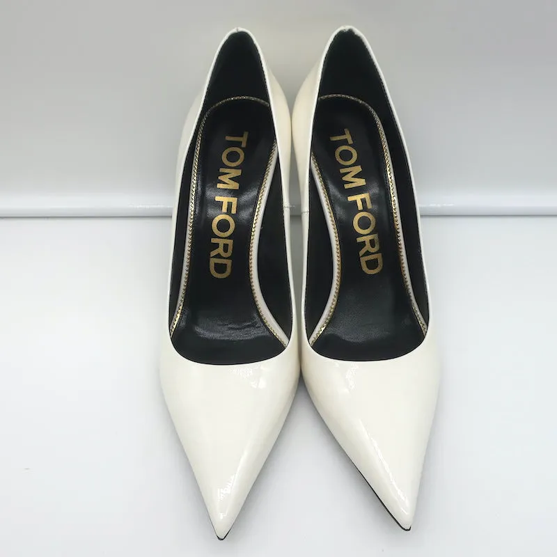 Tom Ford Pumps White Patent Leather Size 39 Pointed Toe Heels NEW