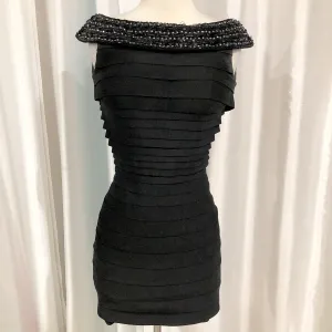 TONY BOWLS Black Off-The-Shoulder Embellished Neckline Short Dress Size 2
