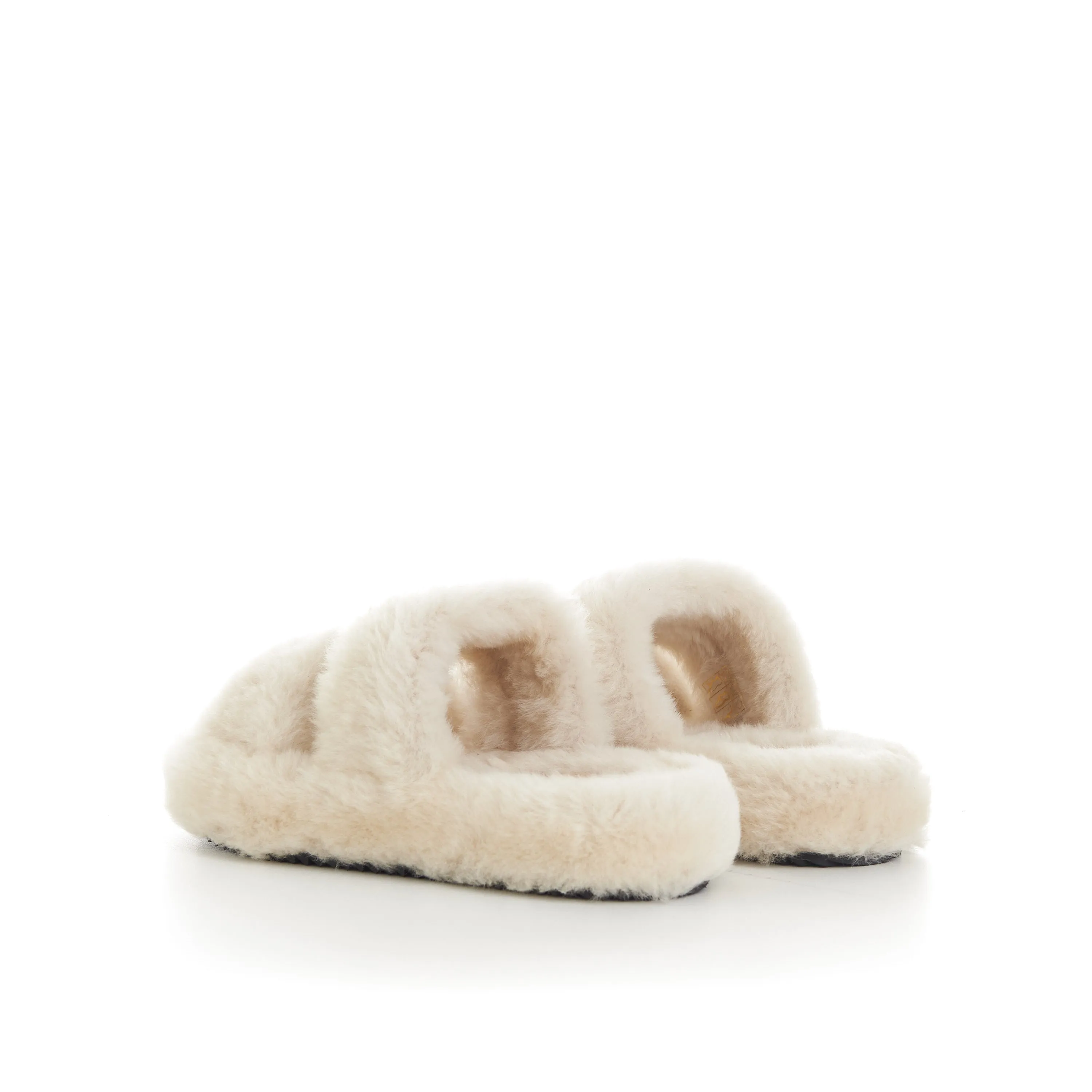 Triomphe Open Shearling Fur Slide Sandals - Signature Leather Patch