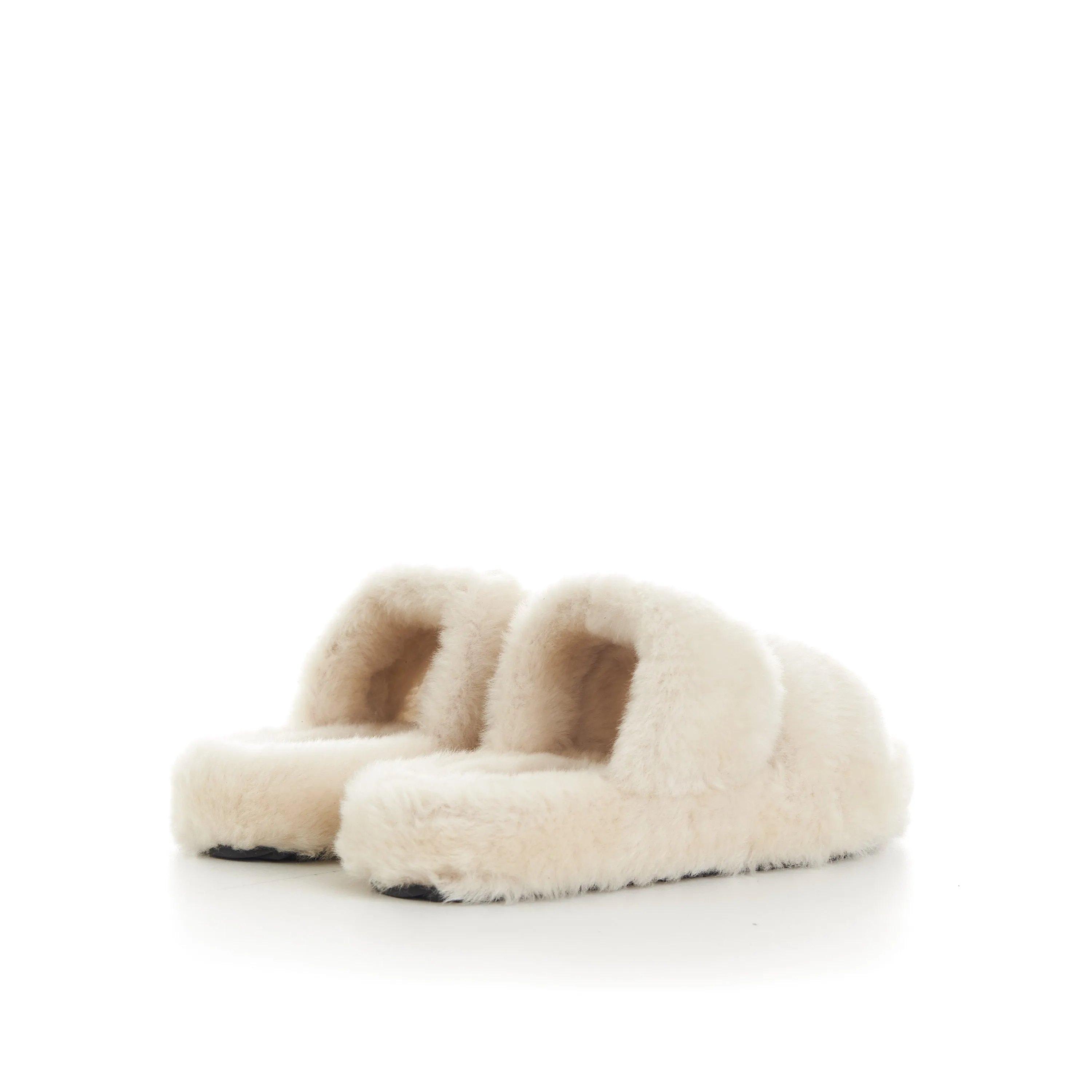 Triomphe Open Shearling Fur Slide Sandals - Signature Leather Patch