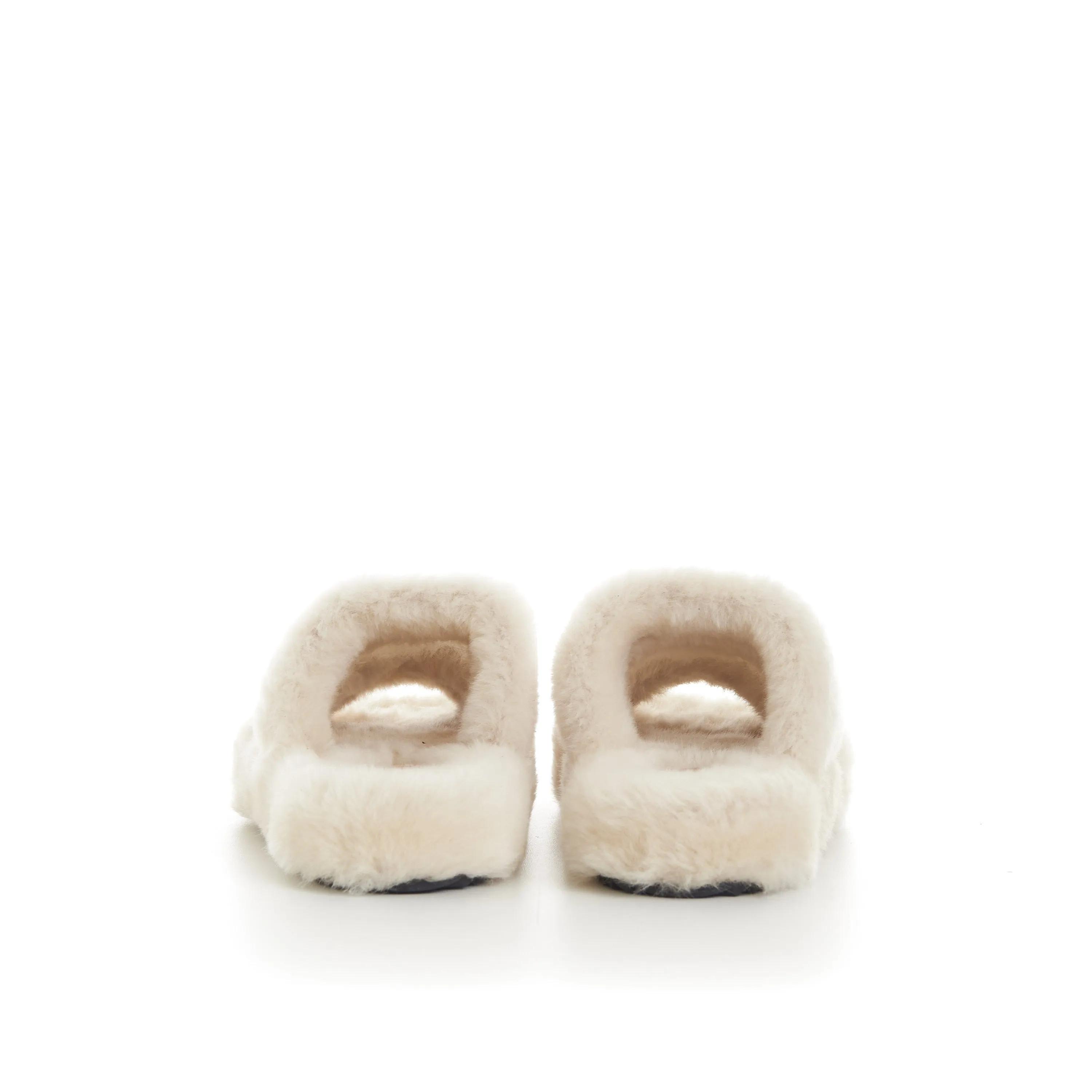 Triomphe Open Shearling Fur Slide Sandals - Signature Leather Patch