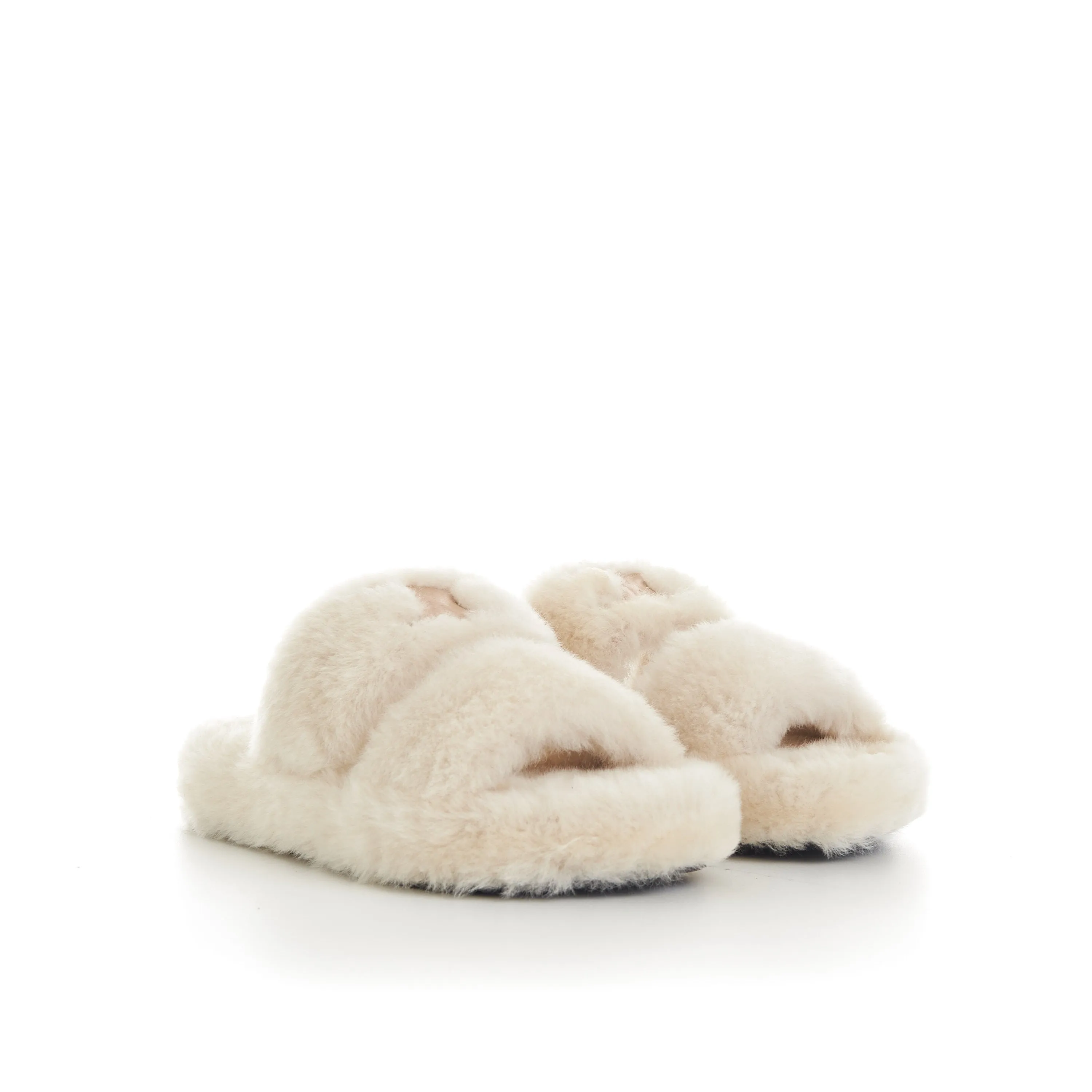 Triomphe Open Shearling Fur Slide Sandals - Signature Leather Patch