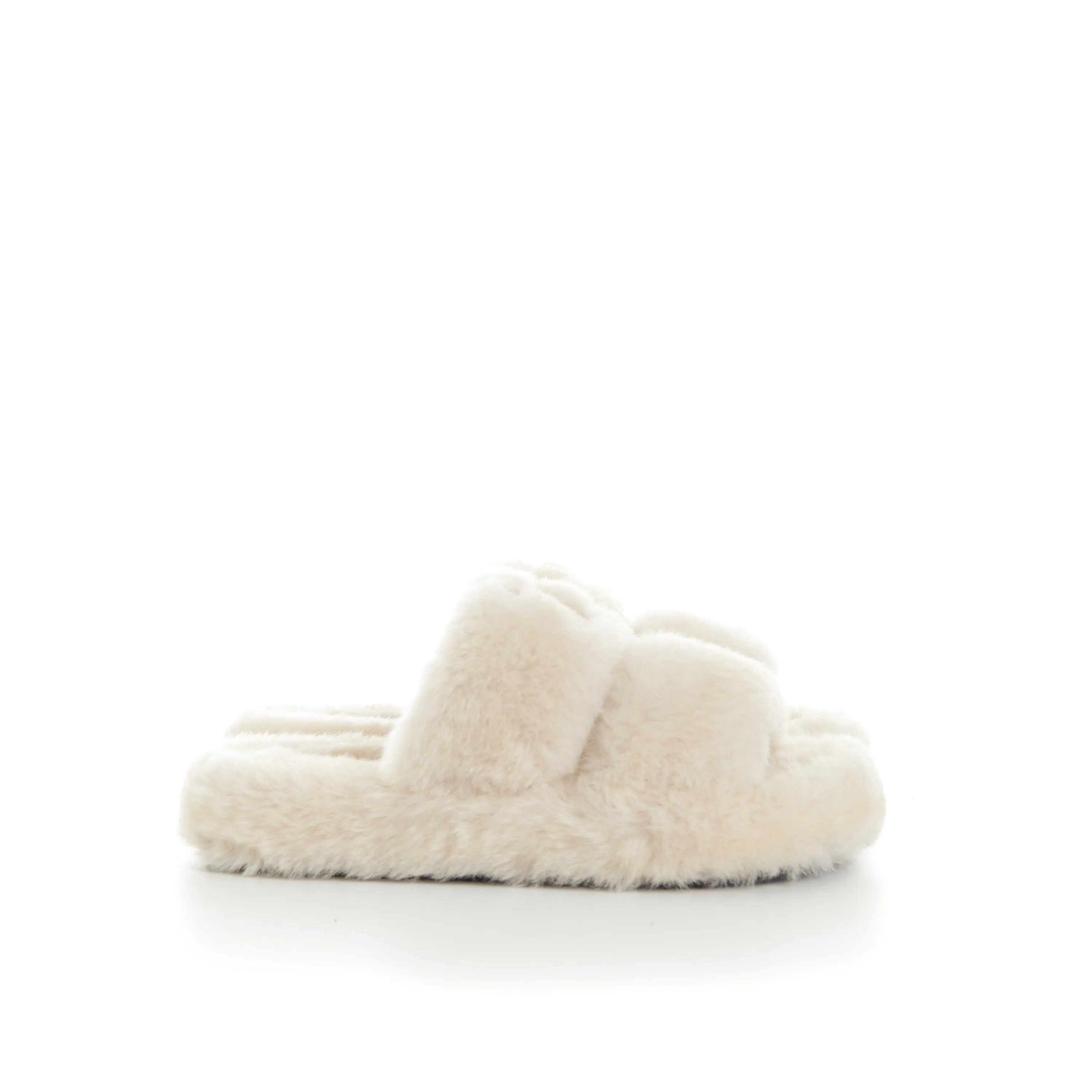 Triomphe Open Shearling Fur Slide Sandals - Signature Leather Patch