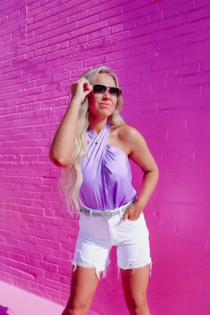 Twisted Classic Halter Neck Top- Lavender