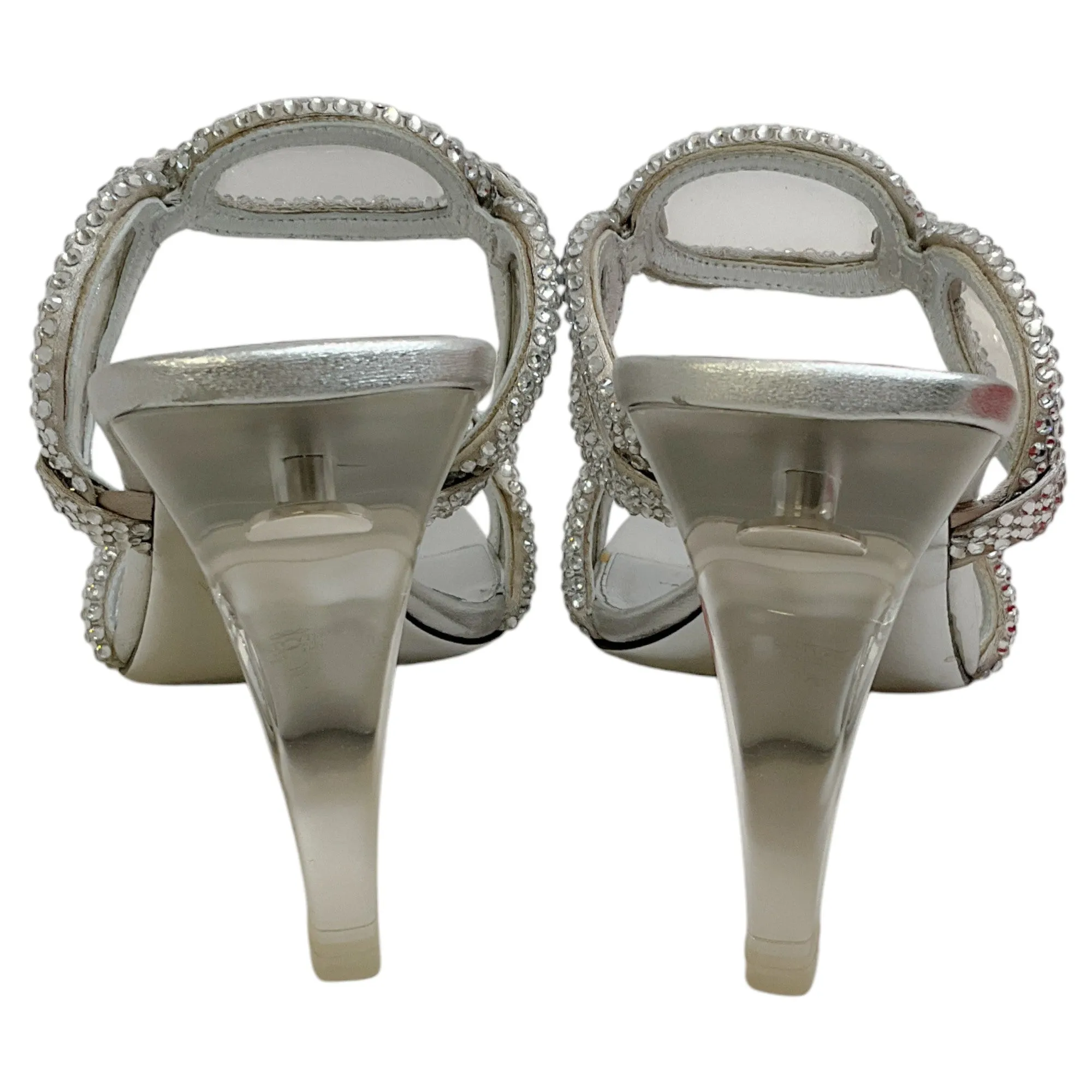 Valentino SIlver Leather Chain 1967 Crystal Embellished Slide Sandals