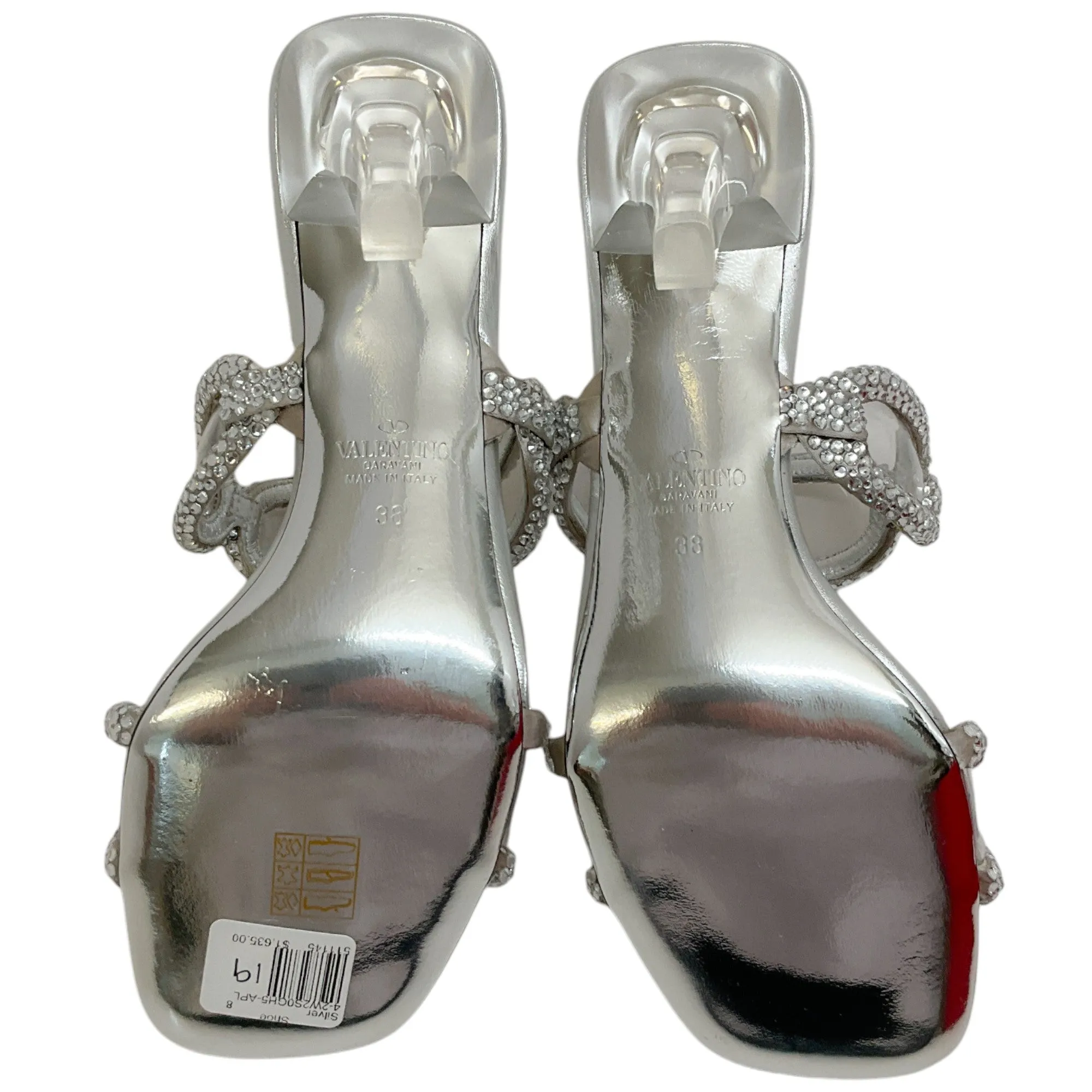 Valentino SIlver Leather Chain 1967 Crystal Embellished Slide Sandals