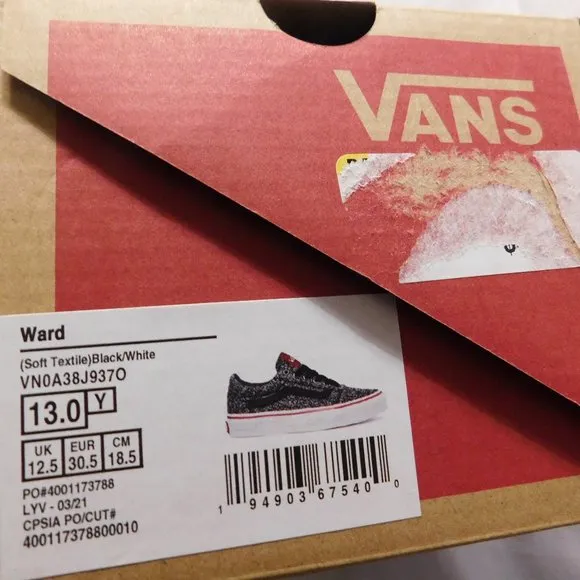 VANS WARD TEXTILE KIDS' SHOES Size 13 Black/White NEW