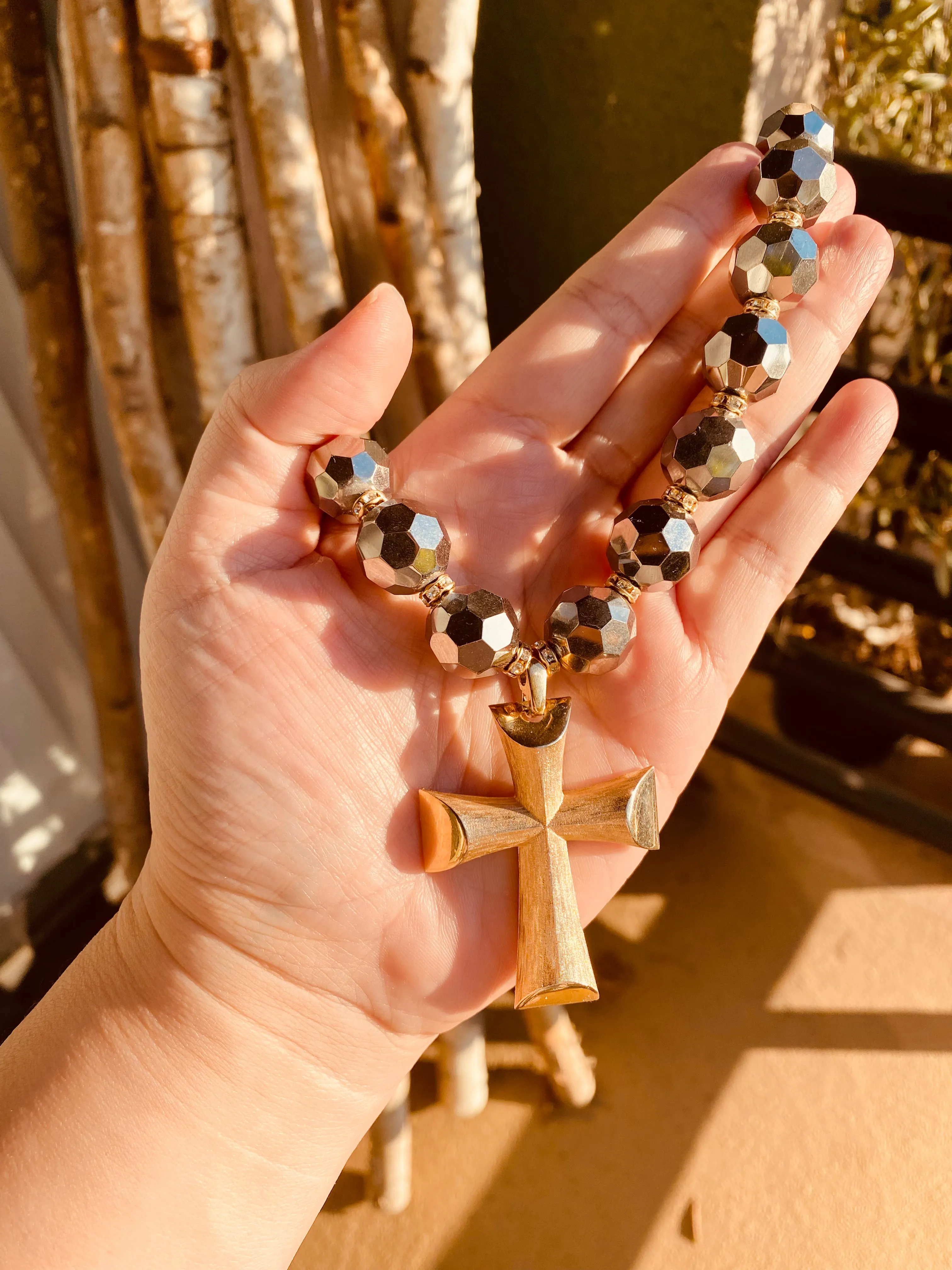 Vintage gold cross necklace