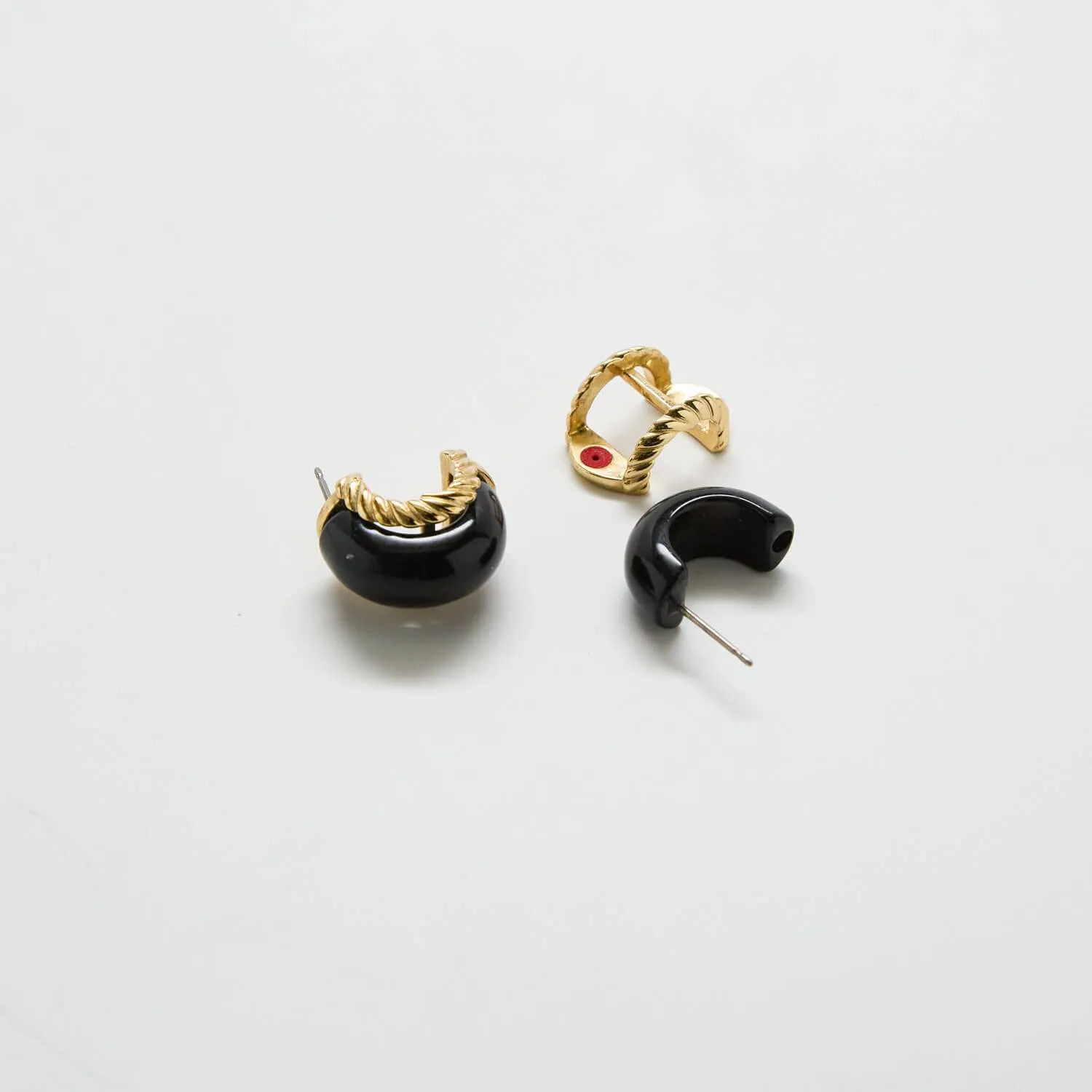 Vintage Kenneth Jay Lane Black and Gold Mini Half-hoop Earrings