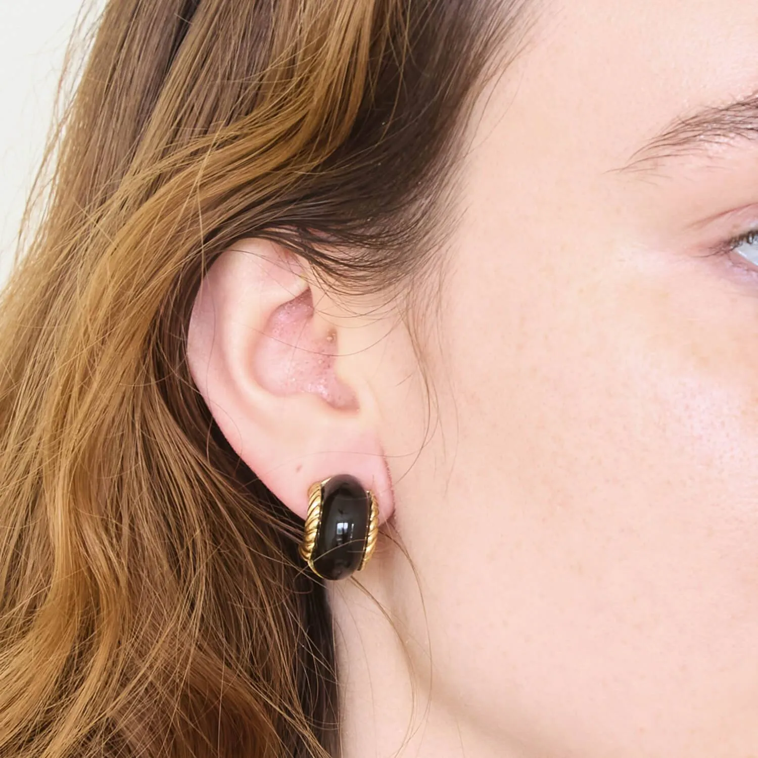 Vintage Kenneth Jay Lane Black and Gold Mini Half-hoop Earrings