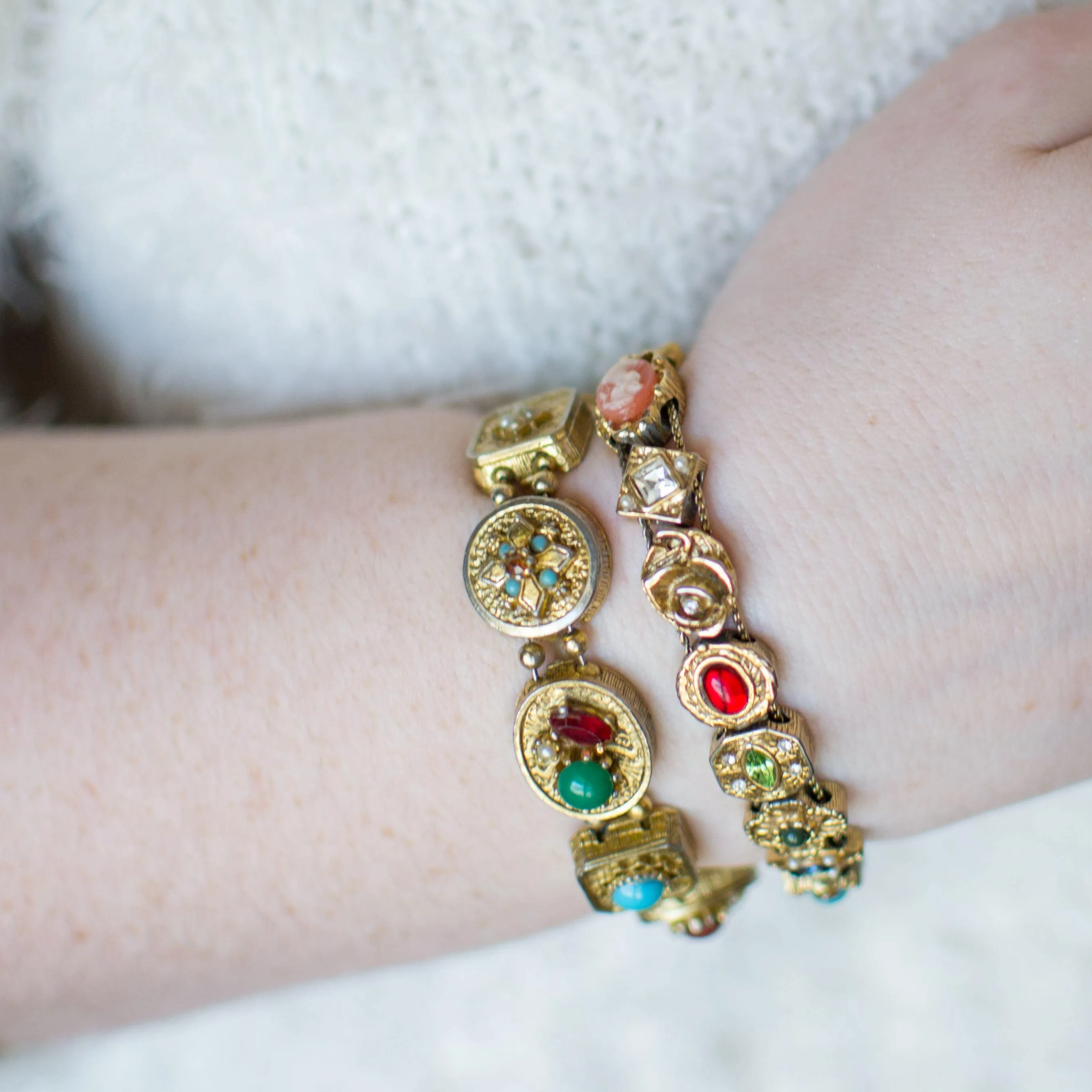 Vintage Victorian Revival Gold Charm Slide Bracelet