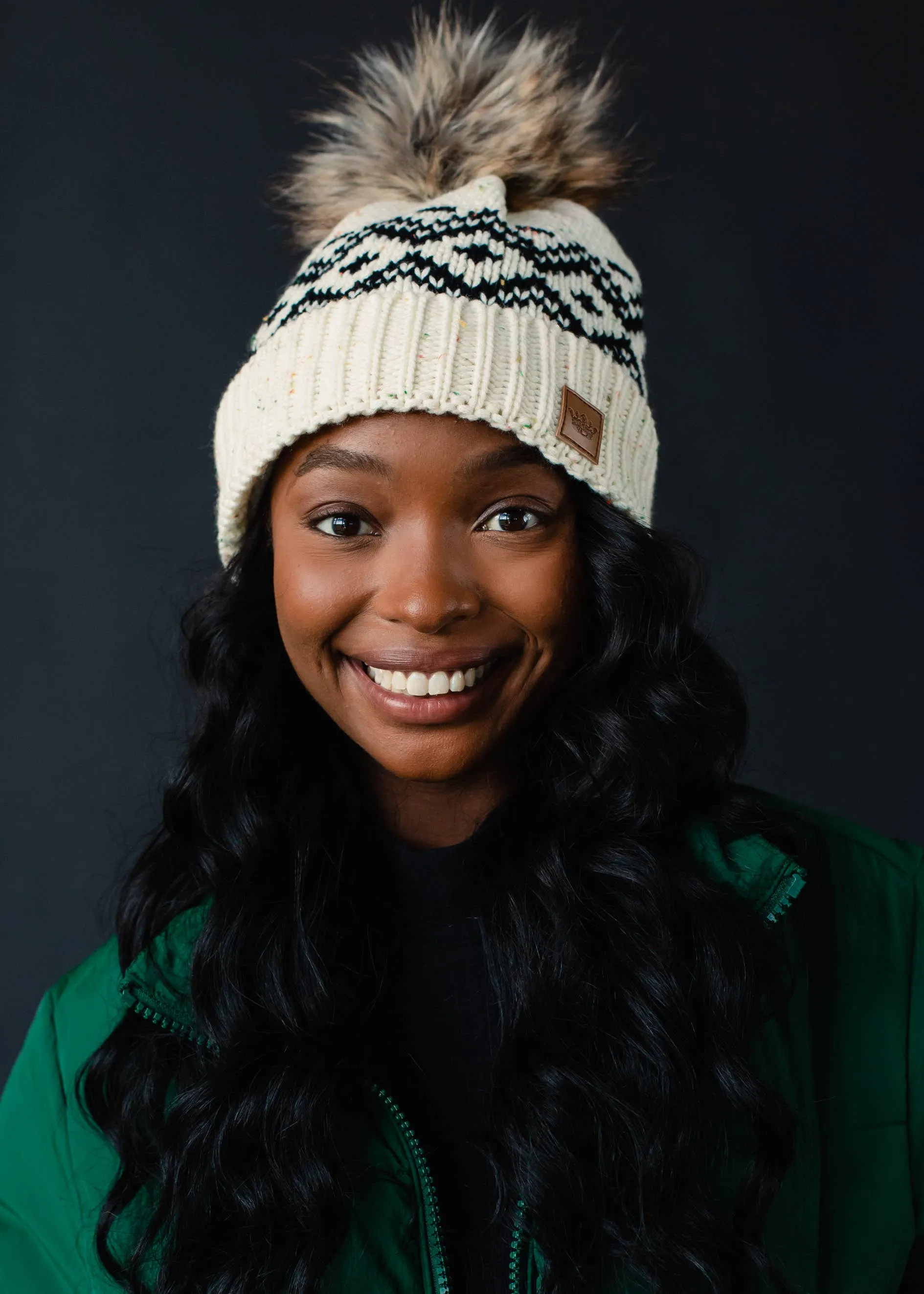 Vix Cream & Speckled Pattern Pom Hat