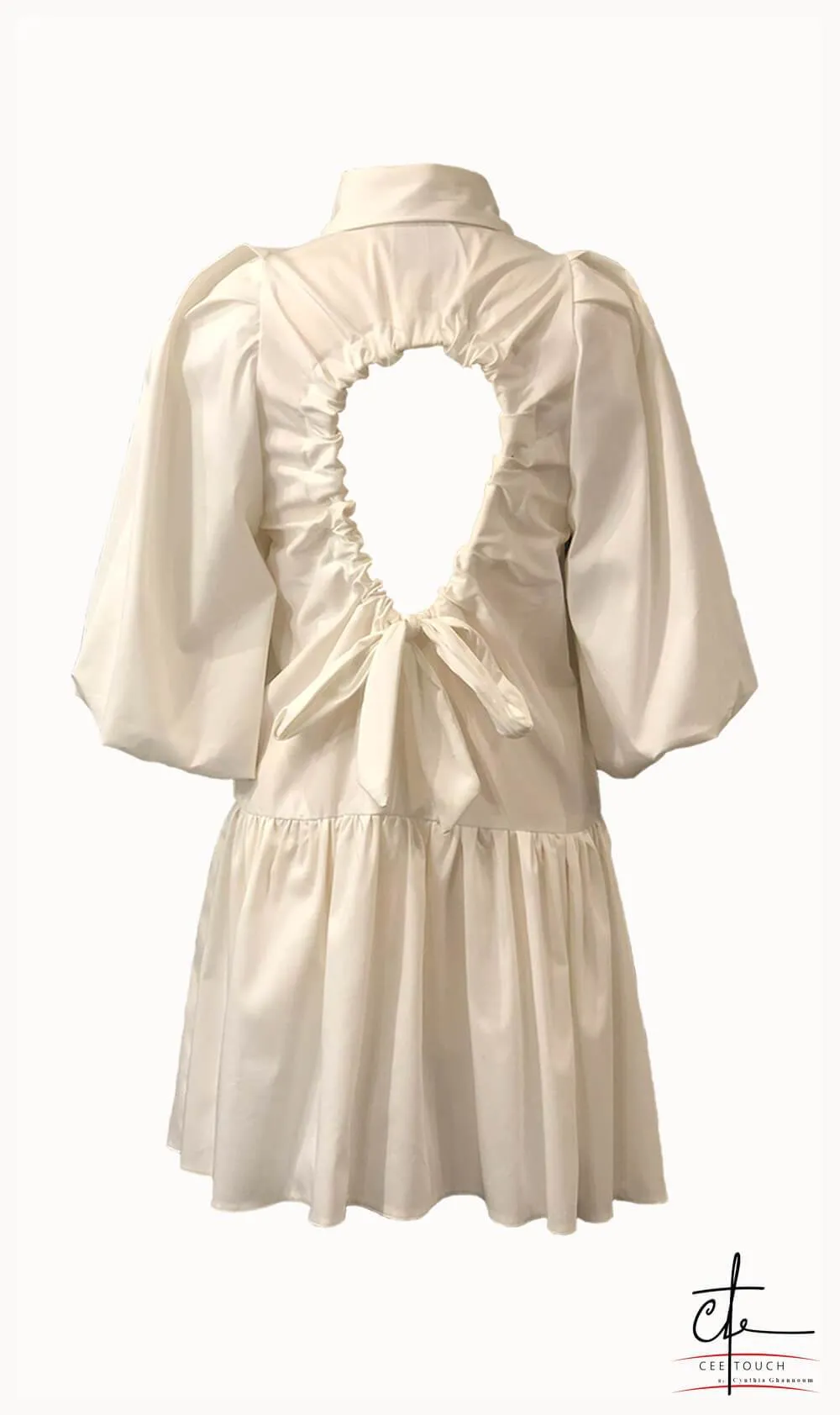 White Puffed Sleeve Short Button Up Dress