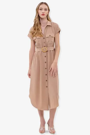 Whitney Short Sleeve Midi Shirt Dress with Belt PLUS