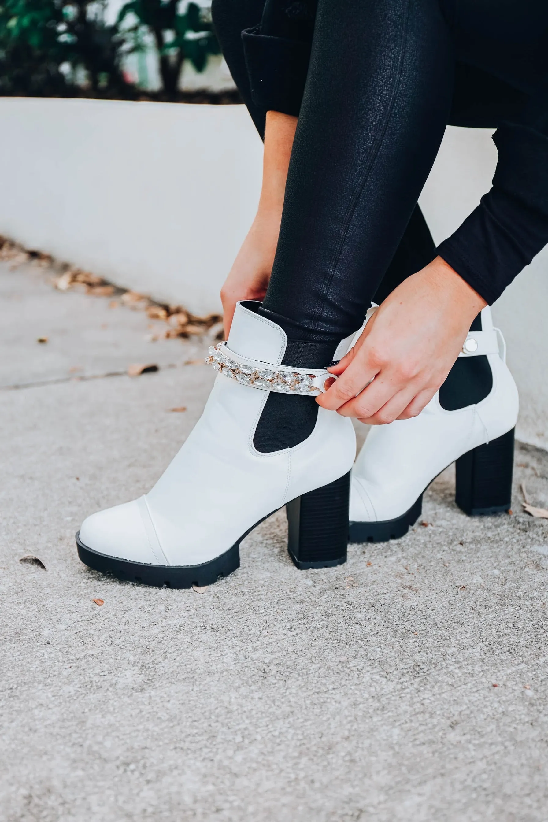 Wild Girl Chunky Heel Bootie - White