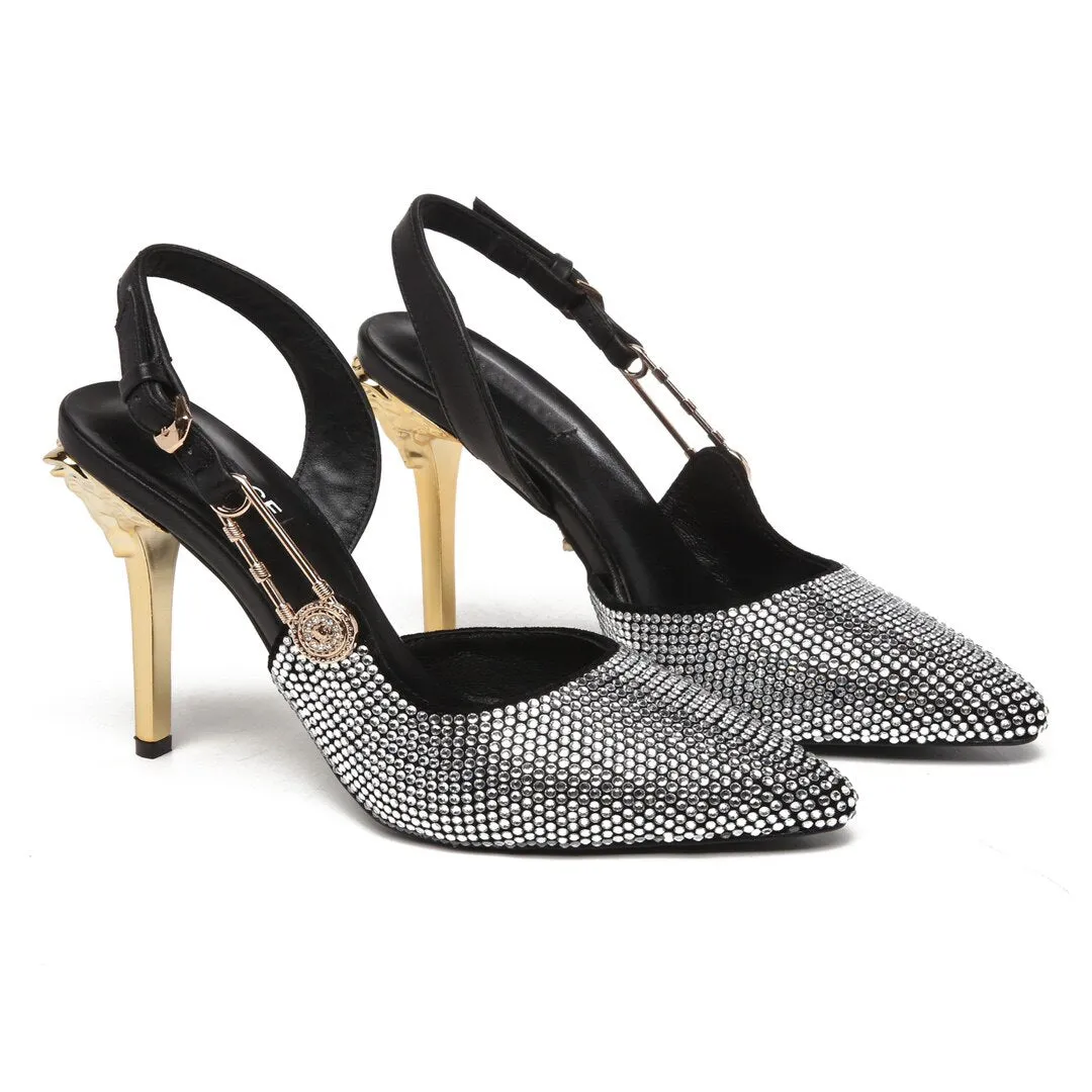 Women Sandals Rhinestone Diamond Patent Leather Buckle