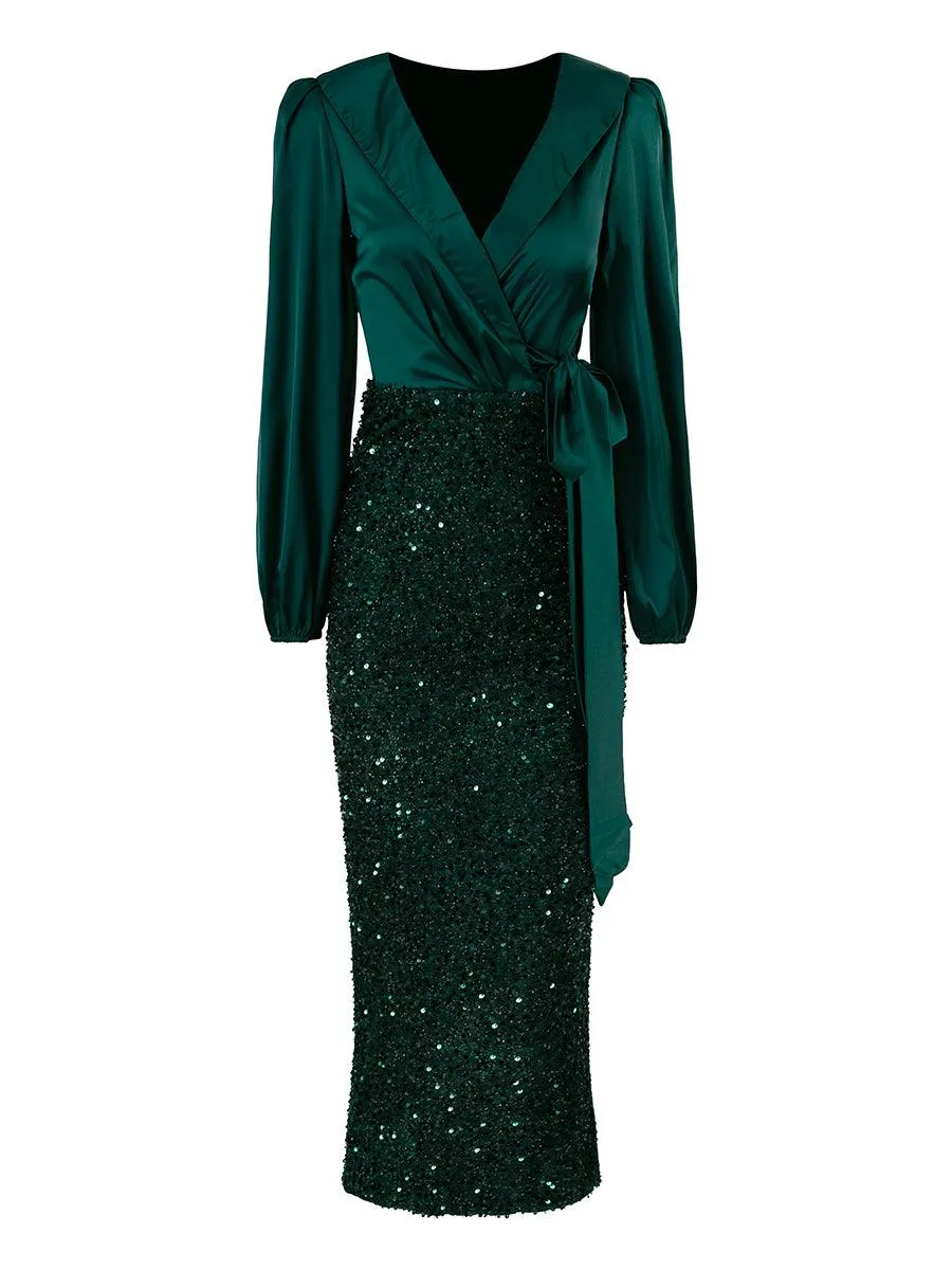 Wrap Panel Sequin Formal Dress M02081