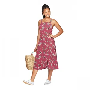 Xhilaration Floral Print Sleeveless Square Neck Side Button Midi Dress