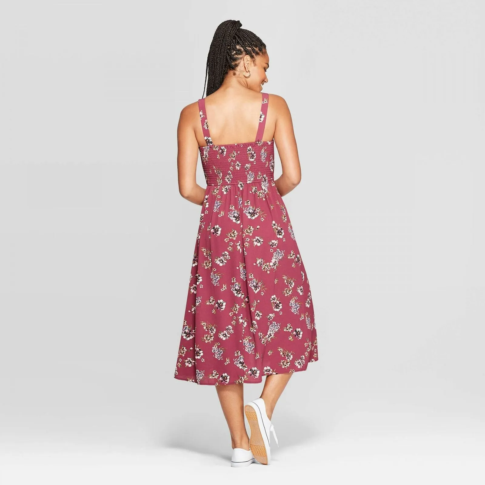 Xhilaration Floral Print Sleeveless Square Neck Side Button Midi Dress