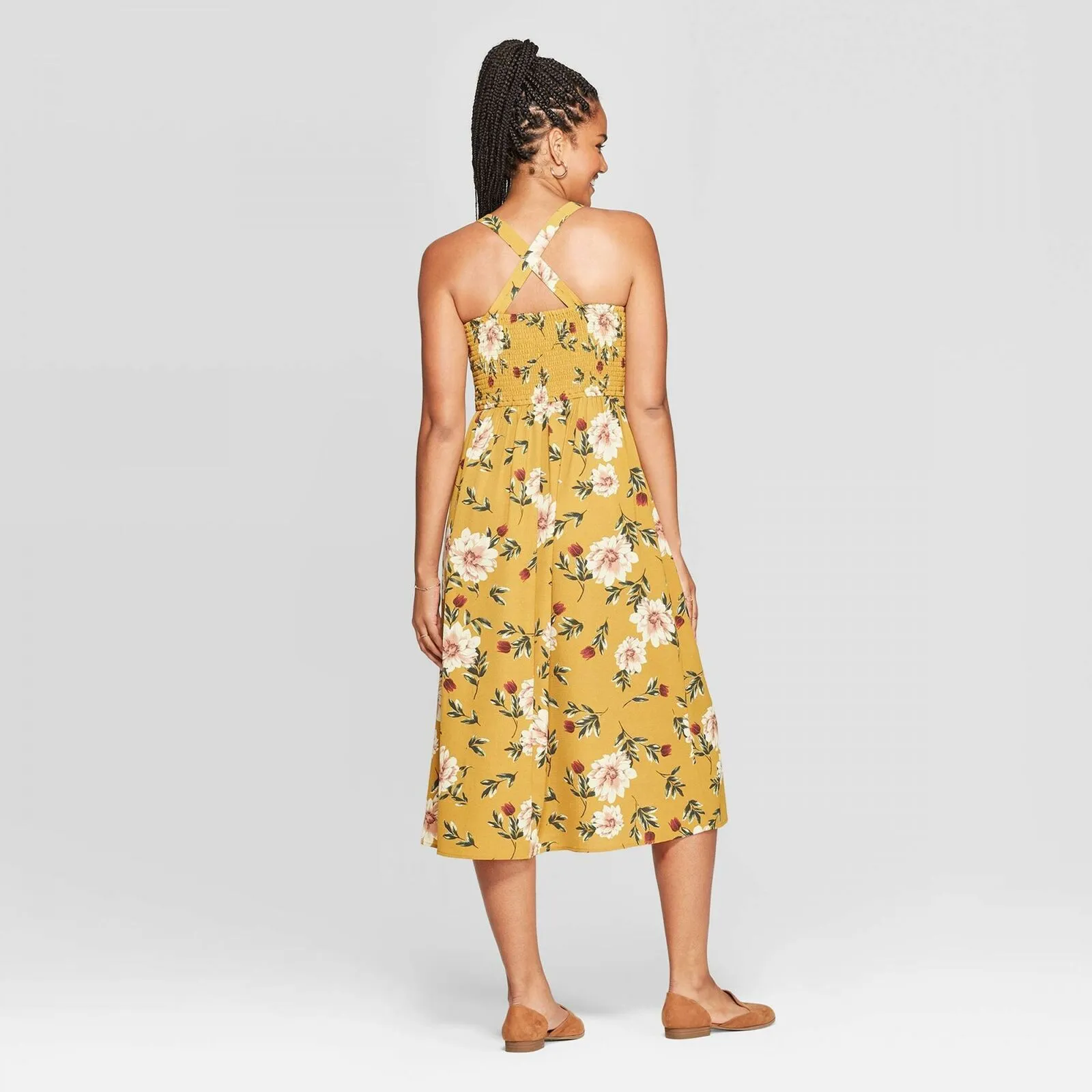 Xhilaration Floral Print Sleeveless Square Neck Side Button Midi Dress